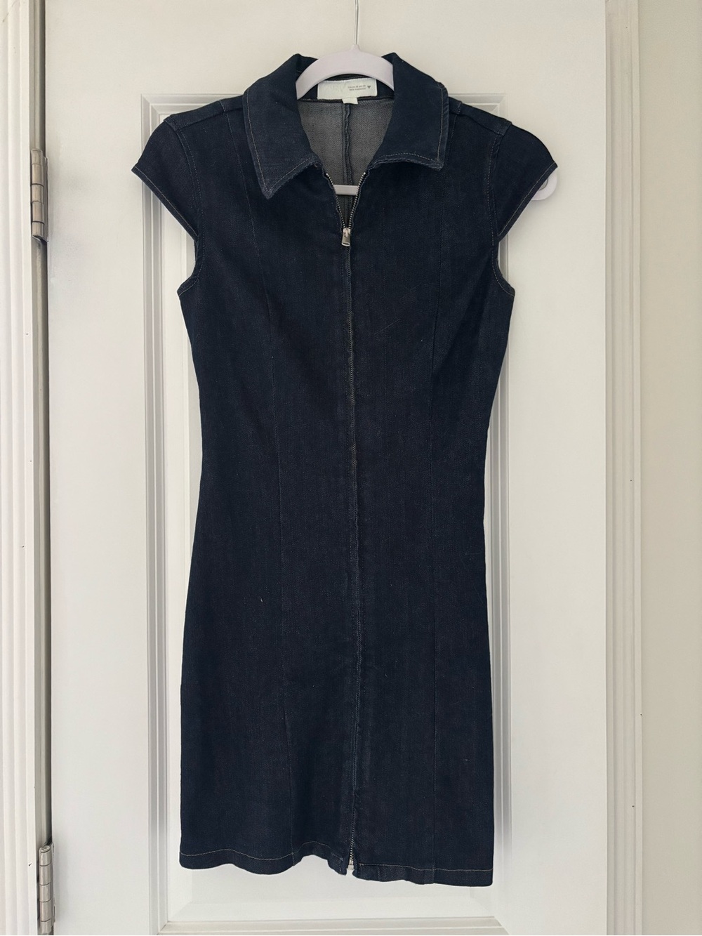 Zara Dark Denim Zip-Front Sleeveless Dress